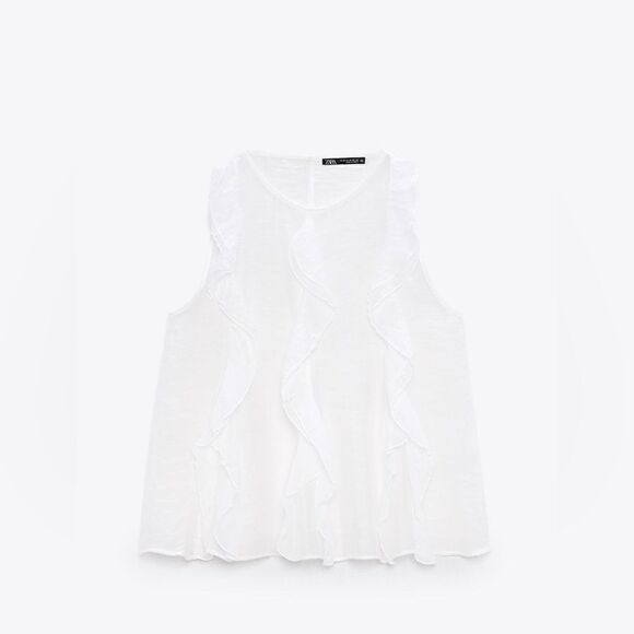 Zara White Ruffled Sleeveless Top  NWT - Picture 2 of 5